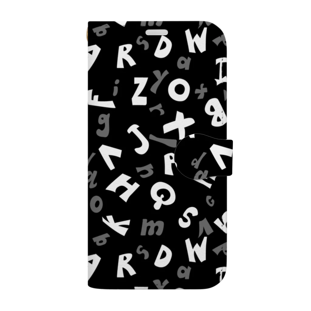 親子設計 CHIiKu MOJi『知育文字』のアルファベット/モノトーン総柄 Book-Style Smartphone Case