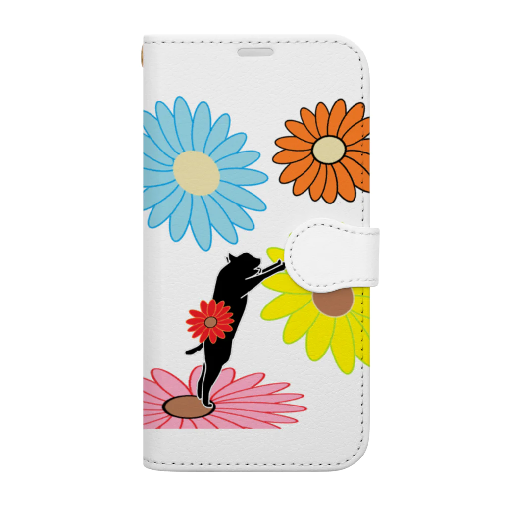 いっぷく処 てんてんの花に飛びついて喜ぶ犬 Book-Style Smartphone Case