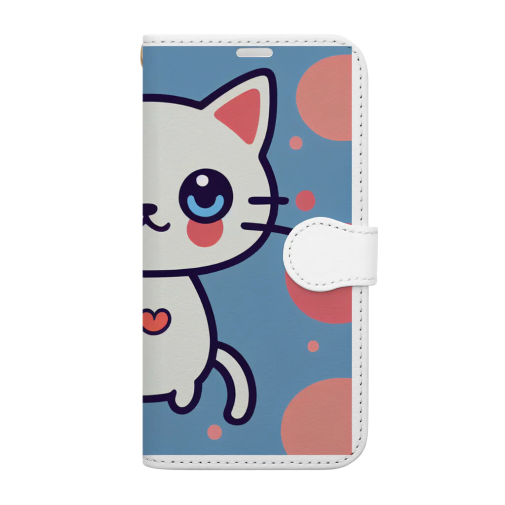 A31eの狛猫のミケ「はーとびーと」 Book-Style Smartphone Case