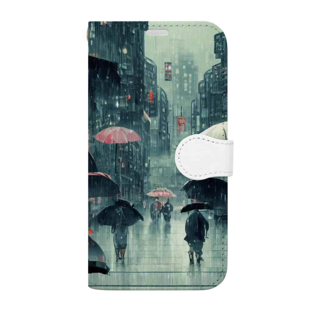 Non-Fungible T-shirtの雨のとある街 Book-Style Smartphone Case