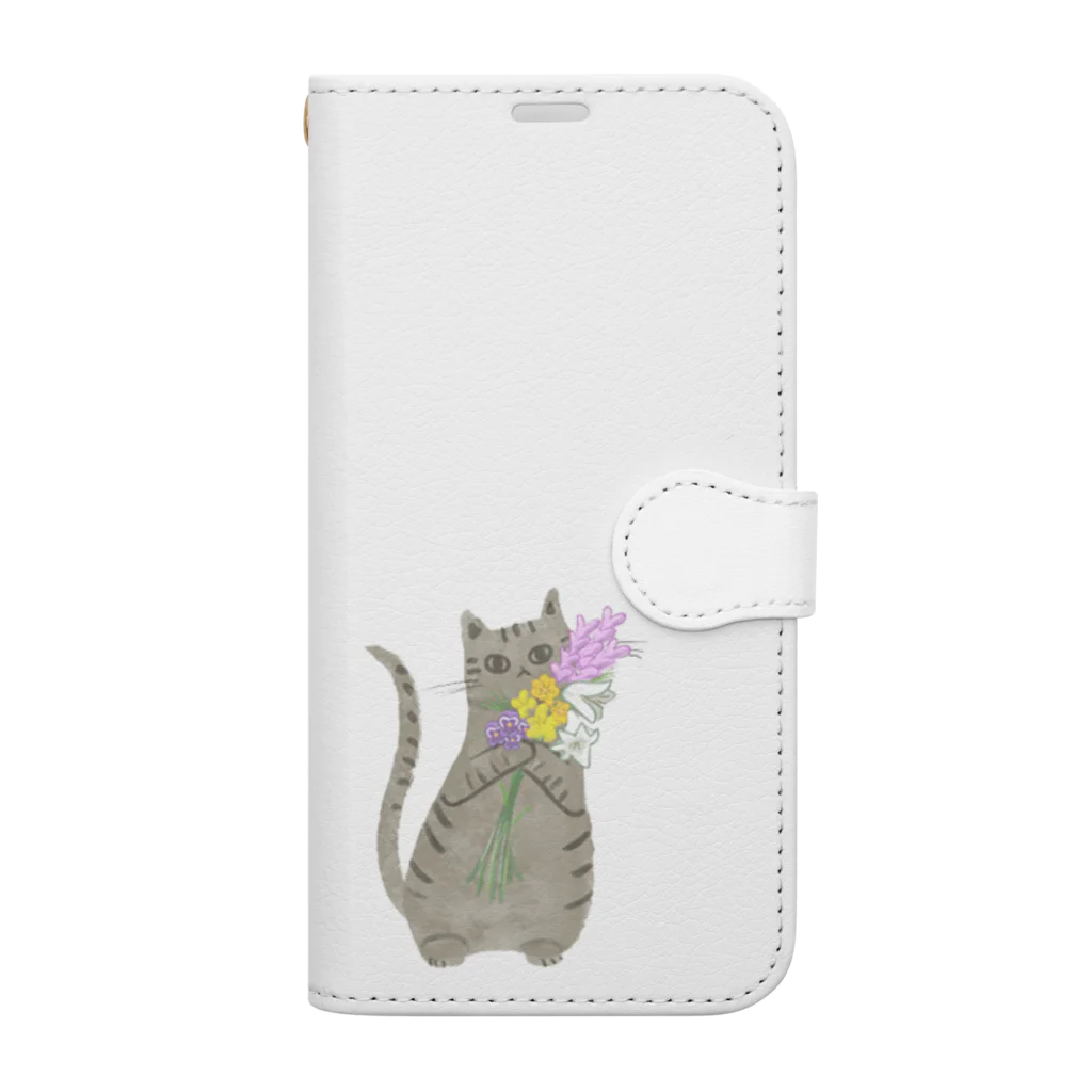 アトリエ猫田：猫田アスカの花束を抱える子 Book-Style Smartphone Case