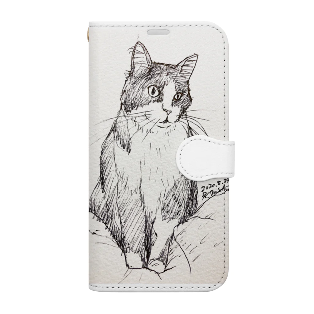 猫好きのみきのお店の猫カフェ猫さんのボールペン画1 Book-Style Smartphone Case