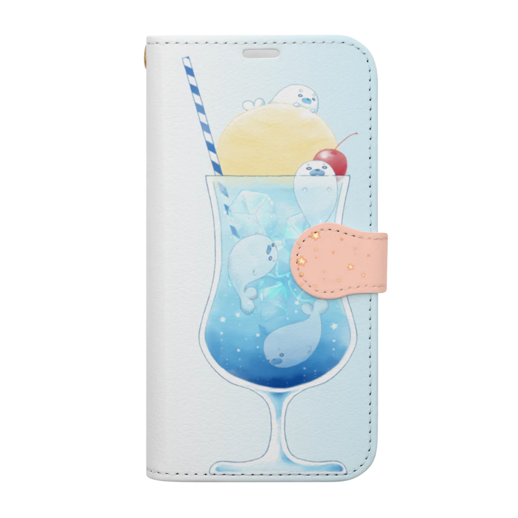 甘漏り屋のあざらしクリームソーダ・空&夕日 スマホ手帳用 Book-Style Smartphone Case