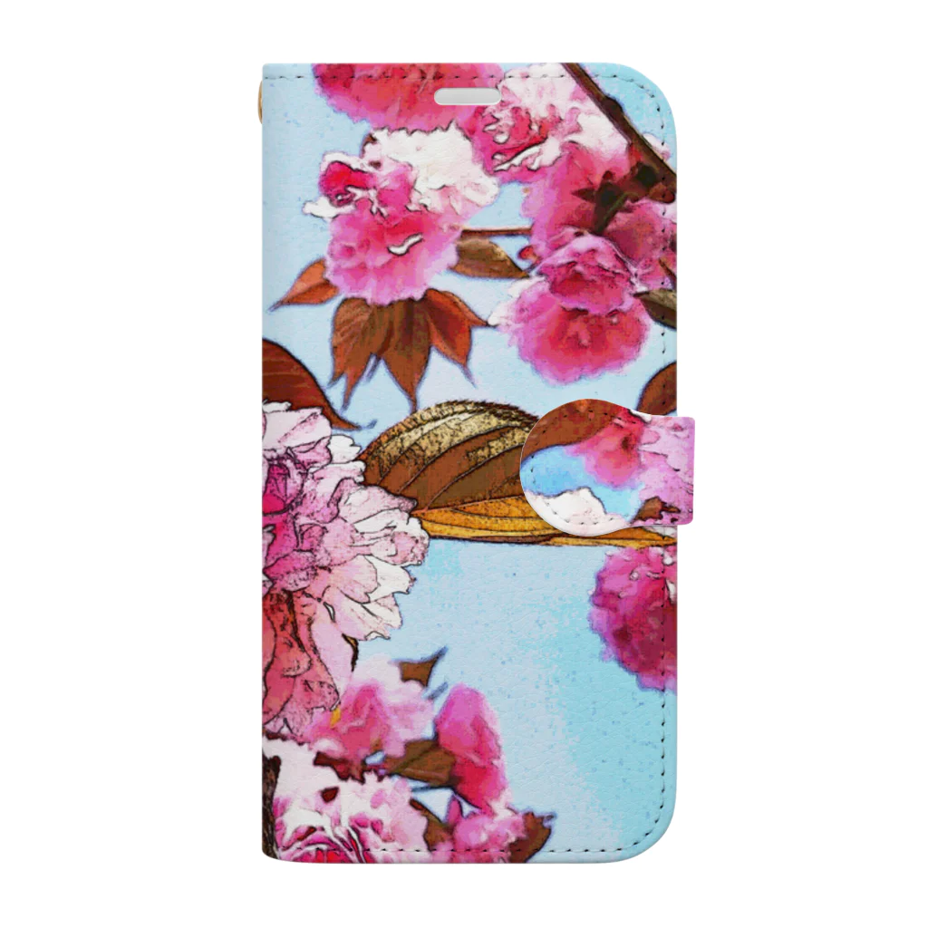 LalaHangeulの八重桜デザイン 手帳型スマホケース