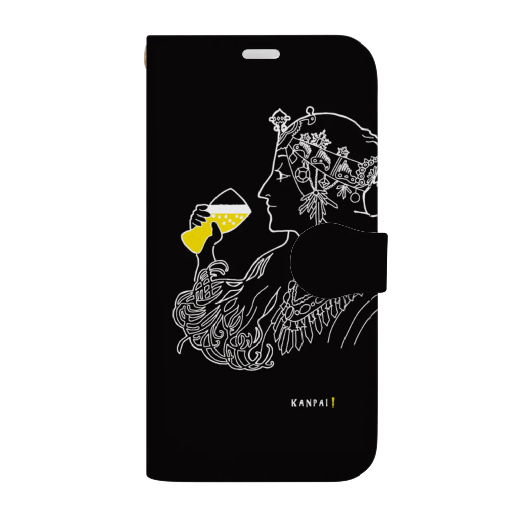 ビールとアート TM-3 Designの名画 × BEER（ミュシャ）白線画-ブラック Book-Style Smartphone Case