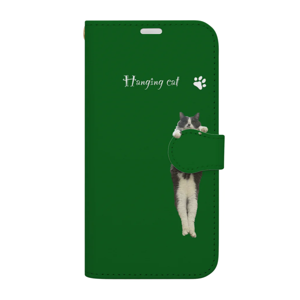 サバミケ、茶トラ、鍵しっぽ。のぶら下がり猫（ハチワレグレー） Book-Style Smartphone Case