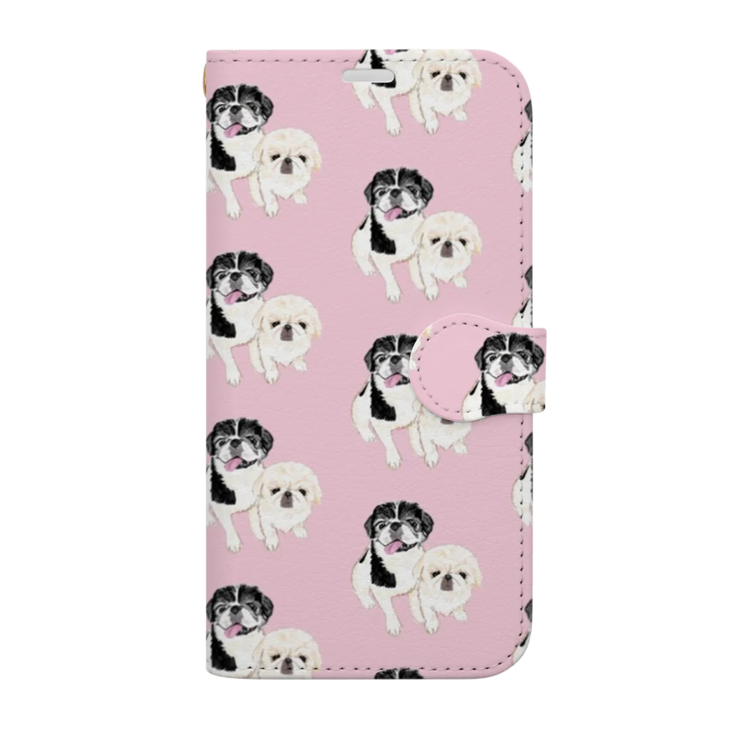 hanapecha_wannyanの狆ちゃん＆ペキちゃん Book-Style Smartphone Case