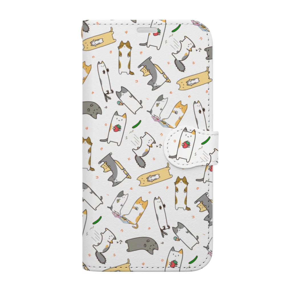 電球屋のながいねこさん　総柄 Book-Style Smartphone Case