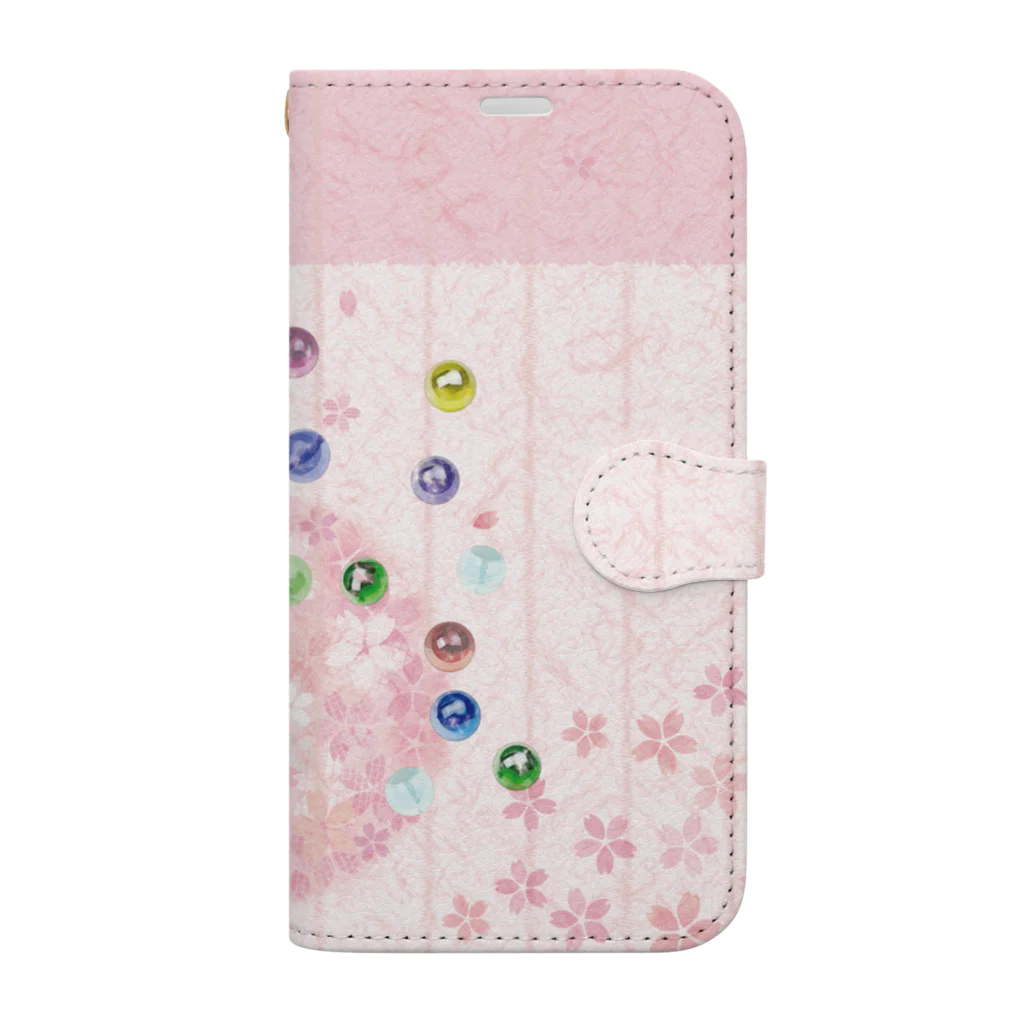 ほのぼのデザインHBの桜と水彩ビー玉手帳型iPhoneケース Book-Style Smartphone Case