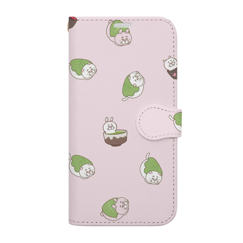 目つきの悪い猫＠いけやけいの和菓子にゃんこ ピンク Book-Style Smartphone Case