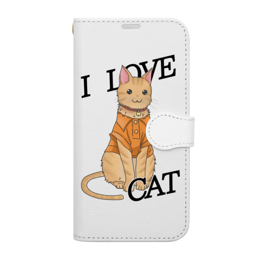お猫様大好きナスビのシャツを着たトラ猫 Book-Style Smartphone Case