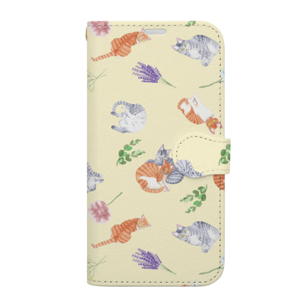 渡邊野乃香のお店のむーぽんドライフラワー柄　黄色 Book-Style Smartphone Case