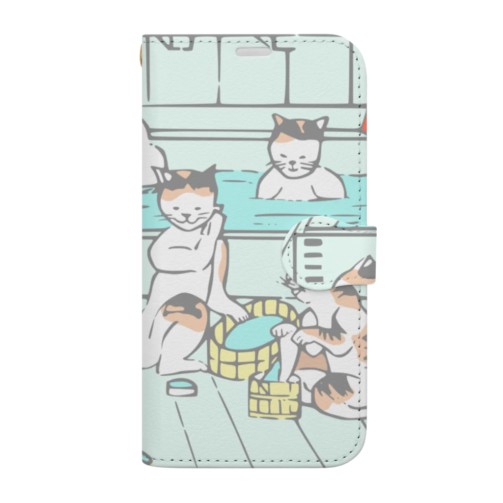 温泉グッズ@ブーさんとキリンの生活の猫の温泉（カラー） Book-Style Smartphone Case