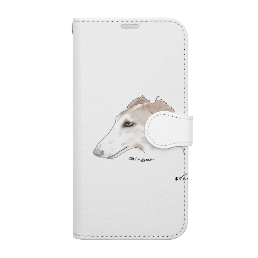 UnchienのBORZOI GINGER 手帳型スマホケース