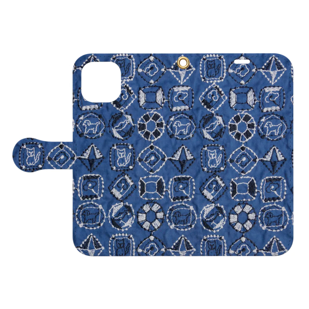 Canako Inoueの刺繍Diamond blue 手帳型スマホケース Book-Style Smartphone Case:Opened (outside)