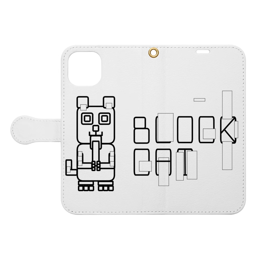 Rabbithumanaspetsの#BLOCKCAT（黒） 手帳型スマホケースを開いた場合(外側)