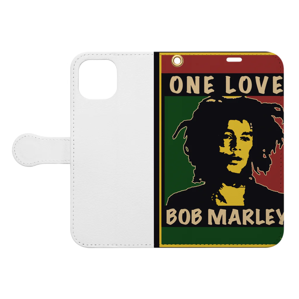 ３rd LaughのBOB MARLEY [ONE LOVE] 手帳型スマホケースを開いた場合(外側)