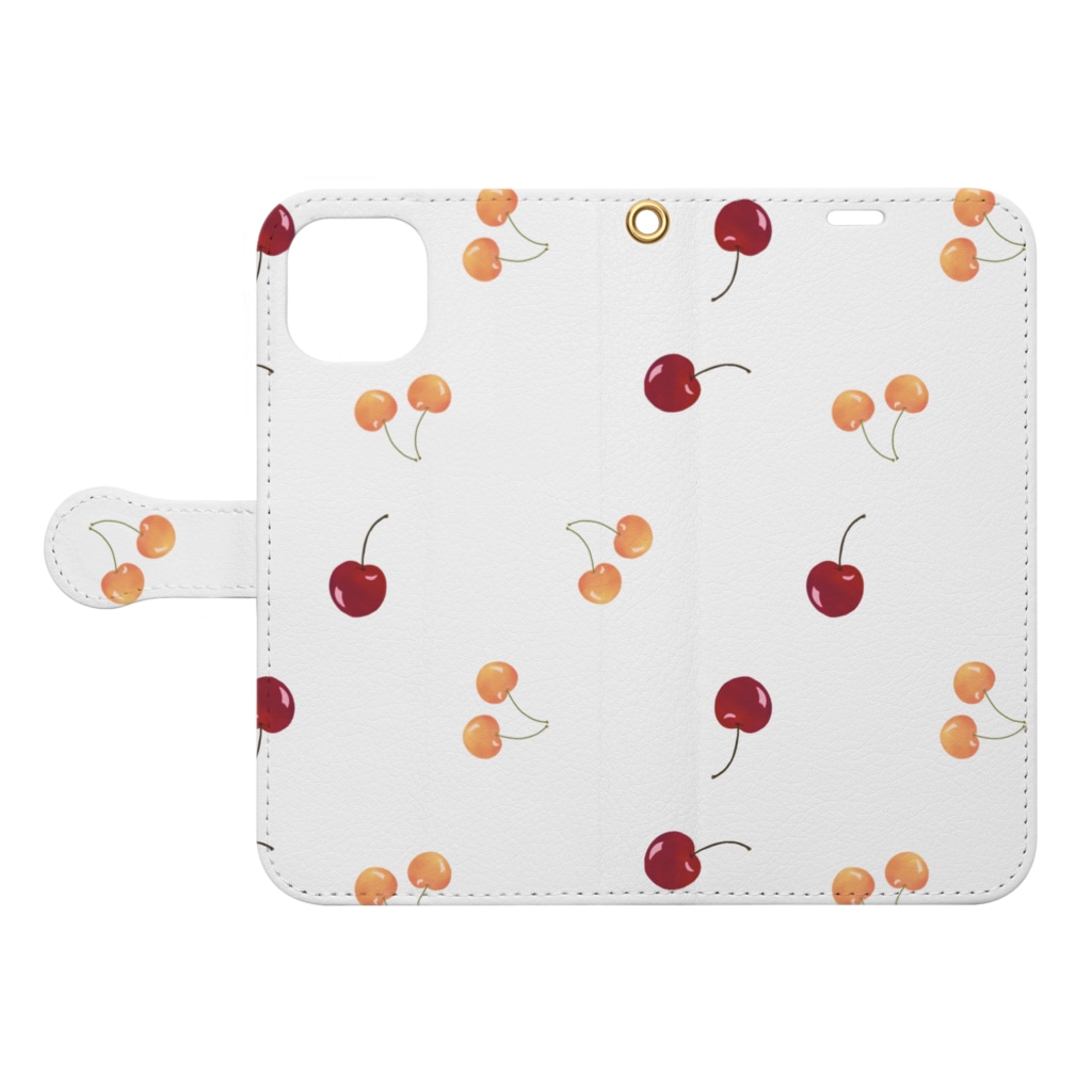 杜の魚のさくらんぼチェリー Book-Style Smartphone Case:Opened (outside)