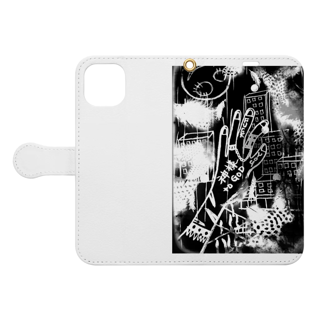 PURIN Deathの神様KAMISAMA ブラック Book-Style Smartphone Case:Opened (outside)