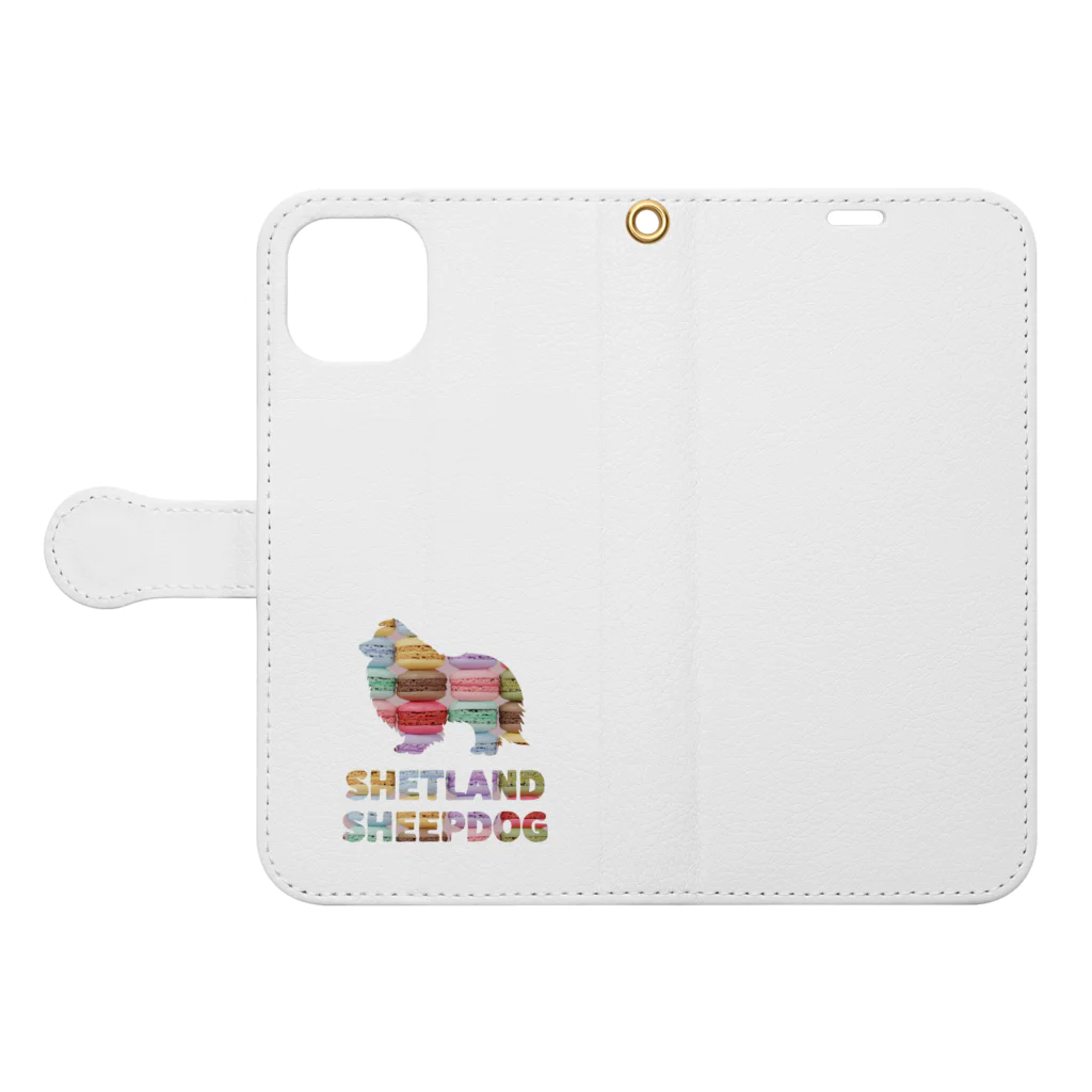 onehappinessのシェットランドシープドッグ　マカロン Book-Style Smartphone Case:Opened (outside)