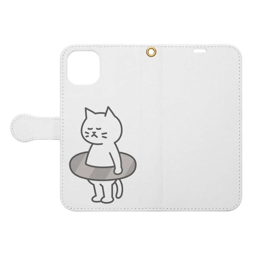 KAWAGOE GRAPHICSのプールが苦手な猫 手帳型スマホケースを開いた場合(外側)