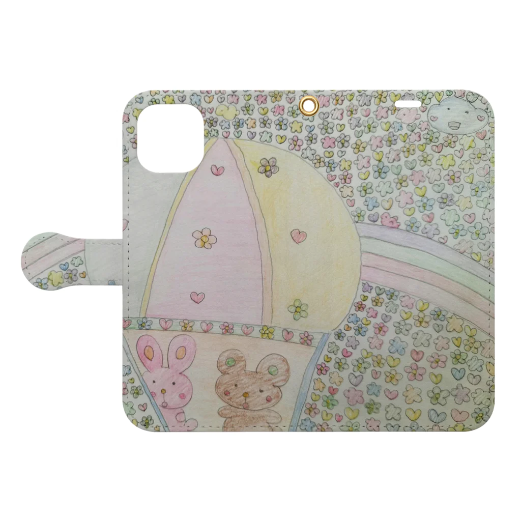 みずたまinnuの夢（気球に乗って） Book-Style Smartphone Case:Opened (outside)