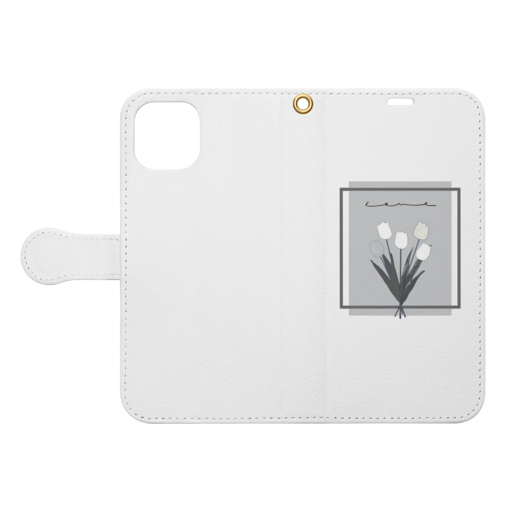 rilybiiのgrayish color × white × charcoal ×  tulip bouquet Book-Style Smartphone Case:Opened (outside)