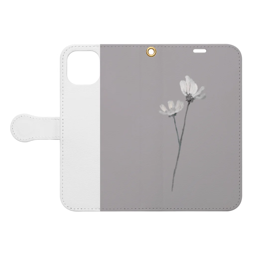 rilybiiのtwo flower ** dustypink 手帳型スマホケースを開いた場合(外側)