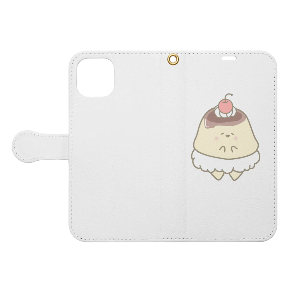 さきまるらんどのプリンのプリーツちゃん🍮 Book-Style Smartphone Case:Opened (outside)