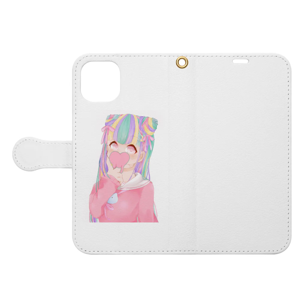 なしかのカラフルゆめかわちゃん Book-Style Smartphone Case:Opened (outside)