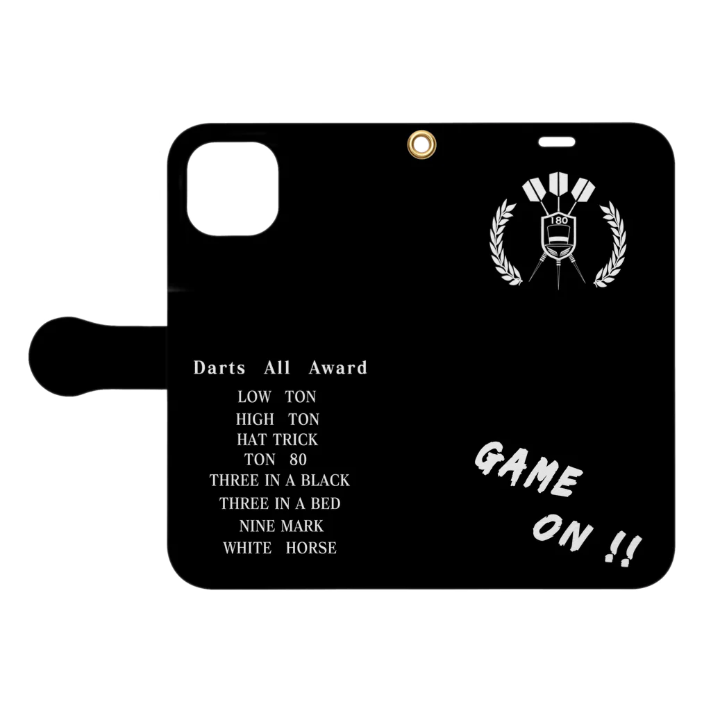 K-teckのDARTS　ALL　AWARD　～BLACK～iPhone 6 Plus / 6s Plus / 7 Plus / 8 Plus / XR / XS Max / 11 / 11 Pro Max / 12 / 12 Pro / 12 Pro Max / 13 / 13 Pro / 13 Pro Max専用 Book-Style Smartphone Case:Opened (outside)