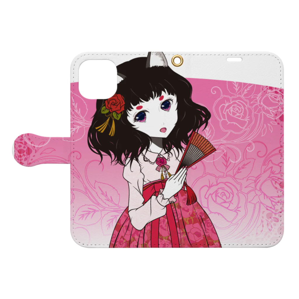 加藤 光雲のRose-design（扇子閉じVer.） Book-Style Smartphone Case:Opened (outside)