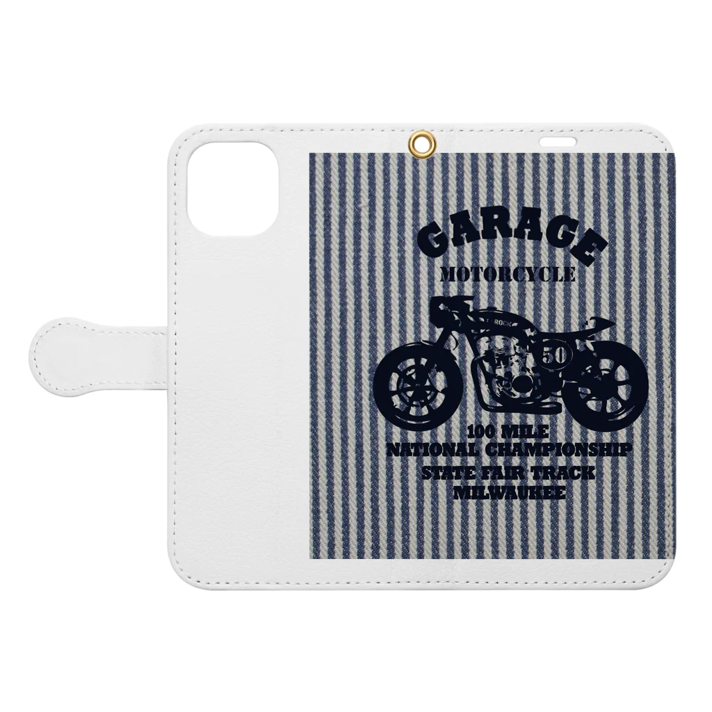 キッズモード某の武骨なバイクデザイン(ヒッコリー) Book-Style Smartphone Case:Opened (outside)