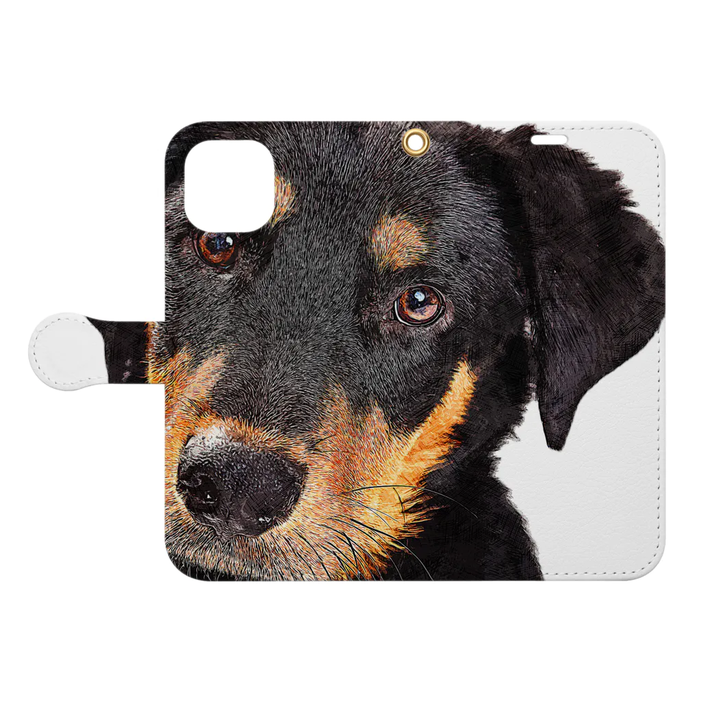 【CPPAS】Custom Pet Portrait Art Studioのかわいい子犬のロットワイラー Book-Style Smartphone Case:Opened (outside)