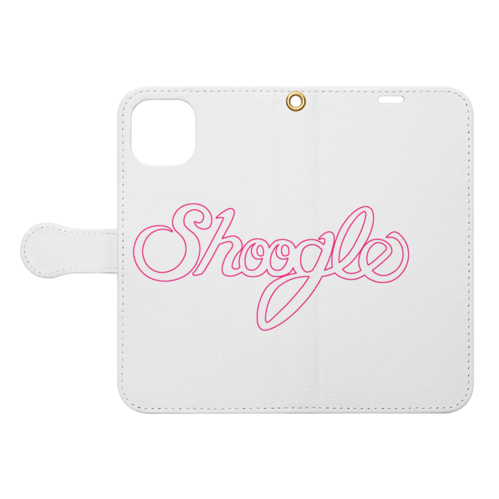 週刊少年ライジングサンズのShoogle(シューグル) Pink Line 手帳型スマホケースを開いた場合(外側)