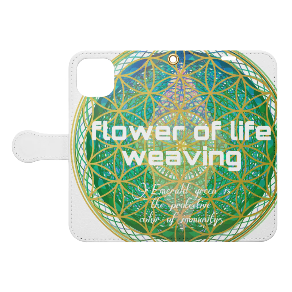 💖宇宙整体♪🌈♪こころからだチャンネル♪💖のFlower of  Life waving  🌈LOGO version 手帳型スマホケースを開いた場合(外側)