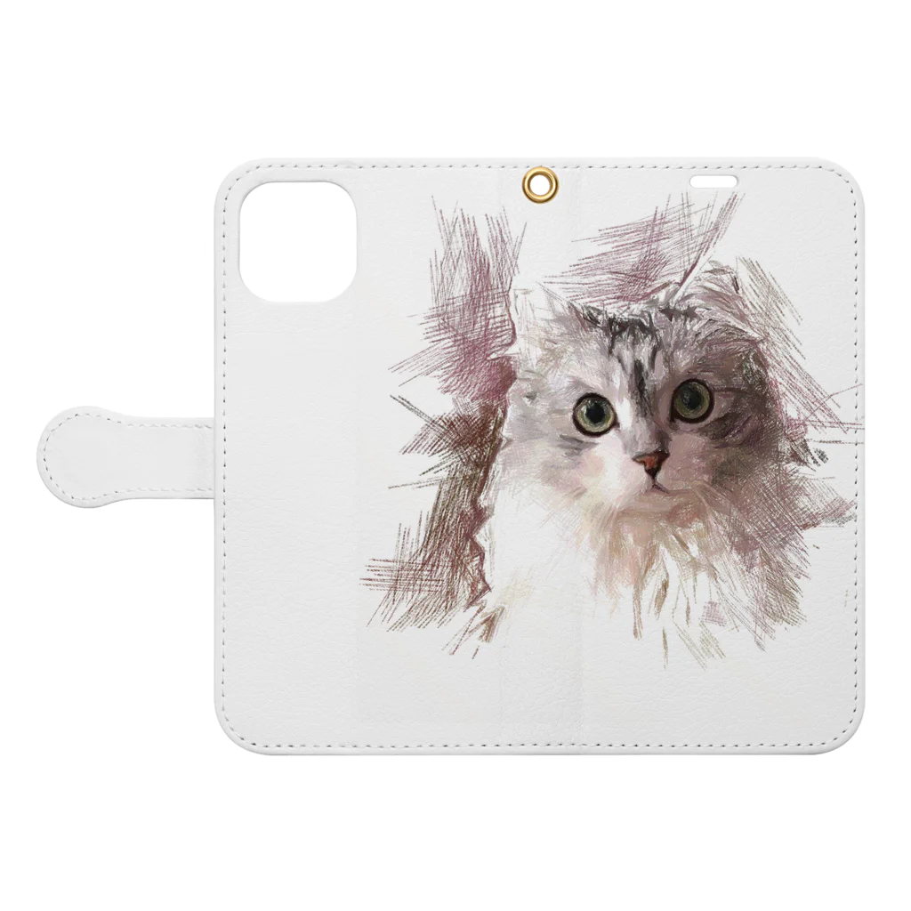 ARTY COATYのお店の猫　デッサン風イラスト Book-Style Smartphone Case:Opened (outside)