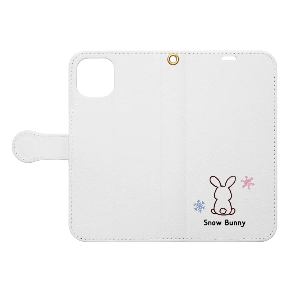 ヒュミリの店のSnow Bunnyシリーズ 手帳型スマホケースを開いた場合(外側)