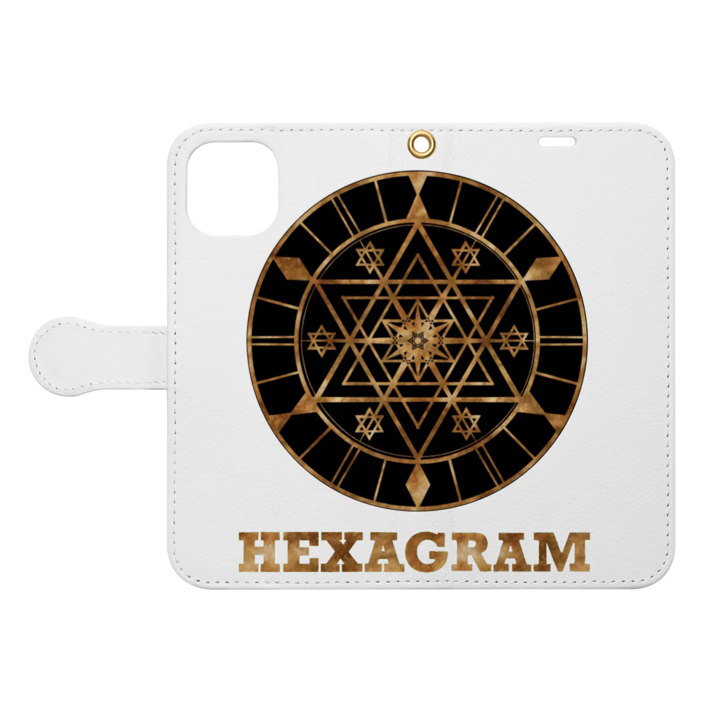 薈.collectionのHexagram 手帳型スマホケースを開いた場合(外側)