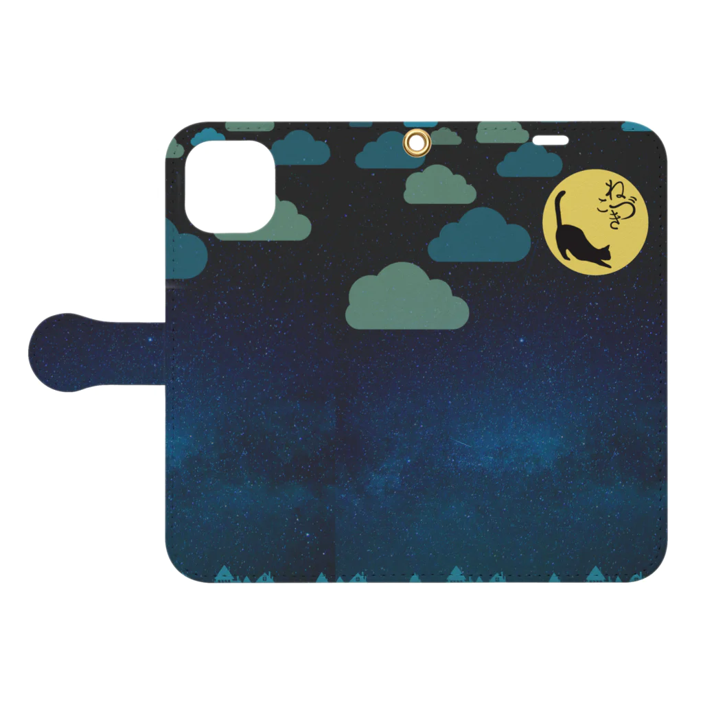 ねこづきの雑貨屋さんのねこづきの夜B（横） Book-Style Smartphone Case:Opened (outside)