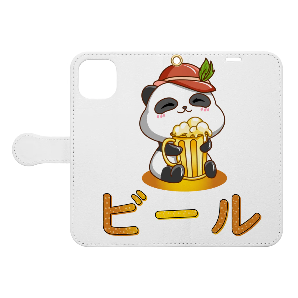 kawaiitopsの Cute Panda Drinking Beer Octoberfest 手帳型スマホケースを開いた場合(外側)