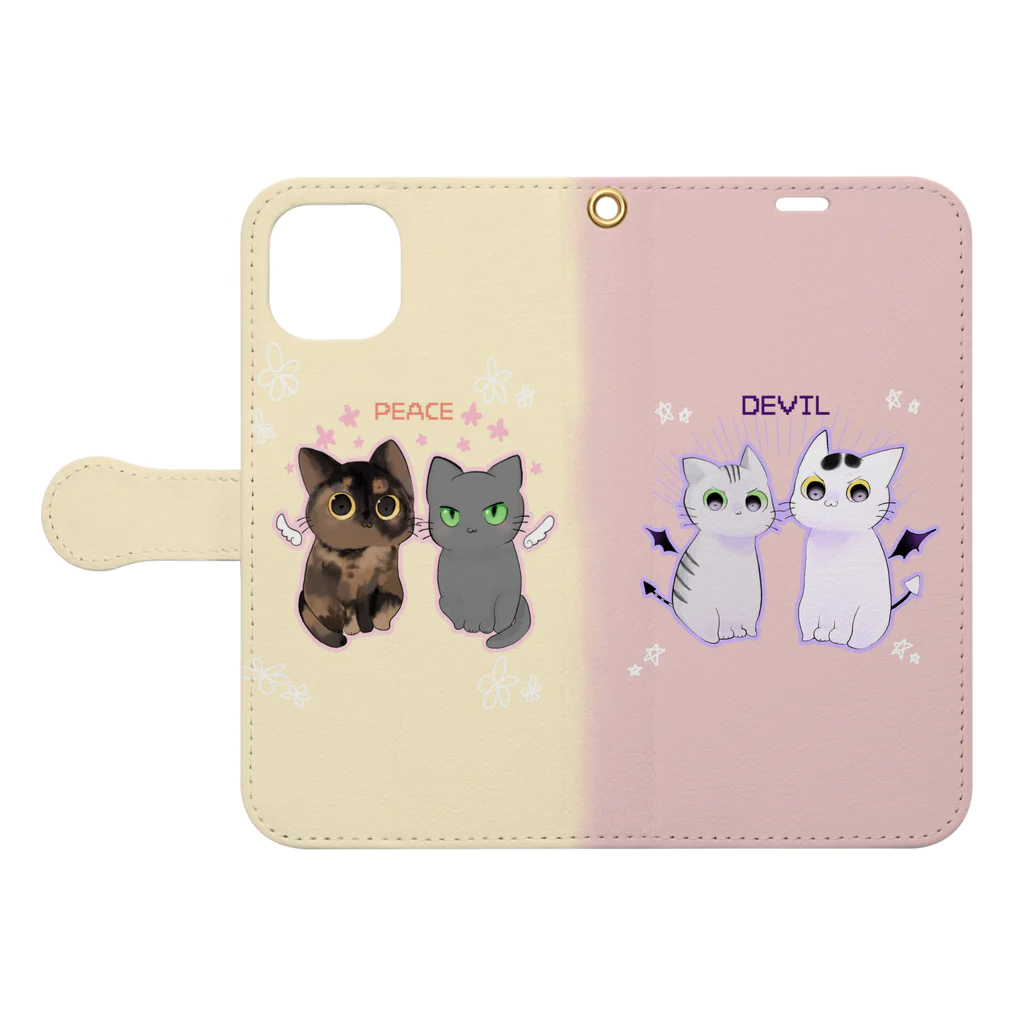 ねこほうチャンネル公式グッズの魔王平和チーム手帳型スマホケース Book-Style Smartphone Case:Opened (outside)