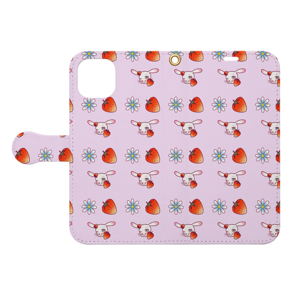 Rabbitflowerの❤️らびこ❤️イチゴ（ピンク） Book-Style Smartphone Case:Opened (outside)