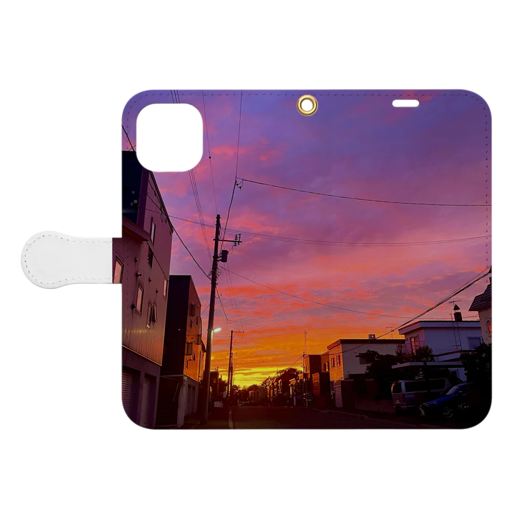 薄暮のあっという間の夕焼け Book-Style Smartphone Case:Opened (outside)