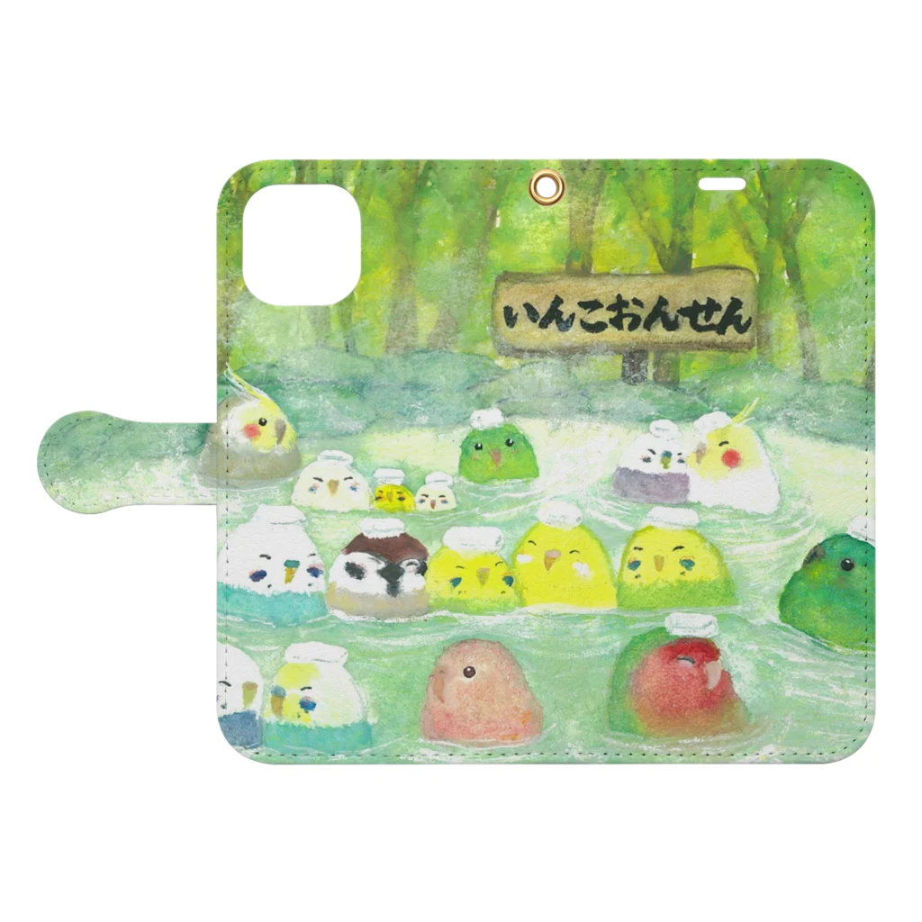 yuuwa sachi のおんせんいんこたち Book-Style Smartphone Case:Opened (outside)