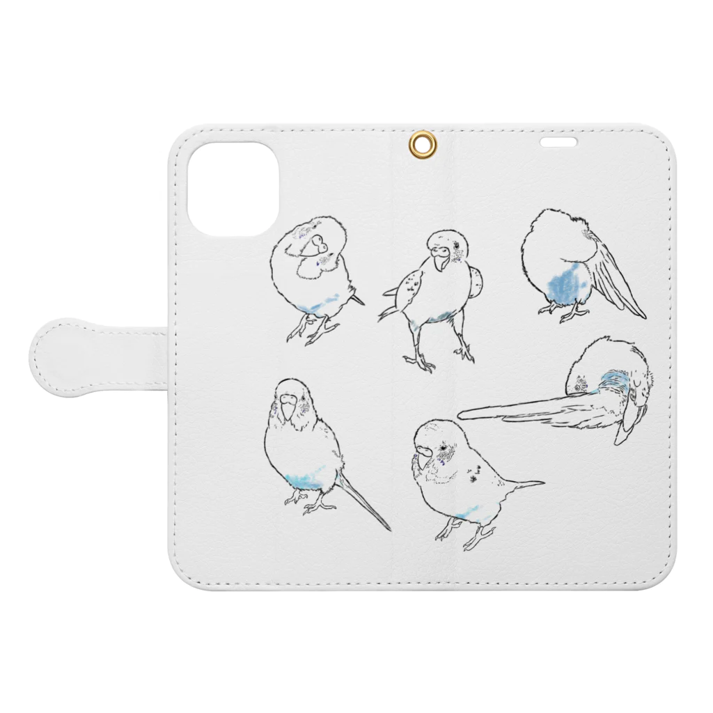 Lily bird（リリーバード）のインコの仕草たち Book-Style Smartphone Case:Opened (outside)
