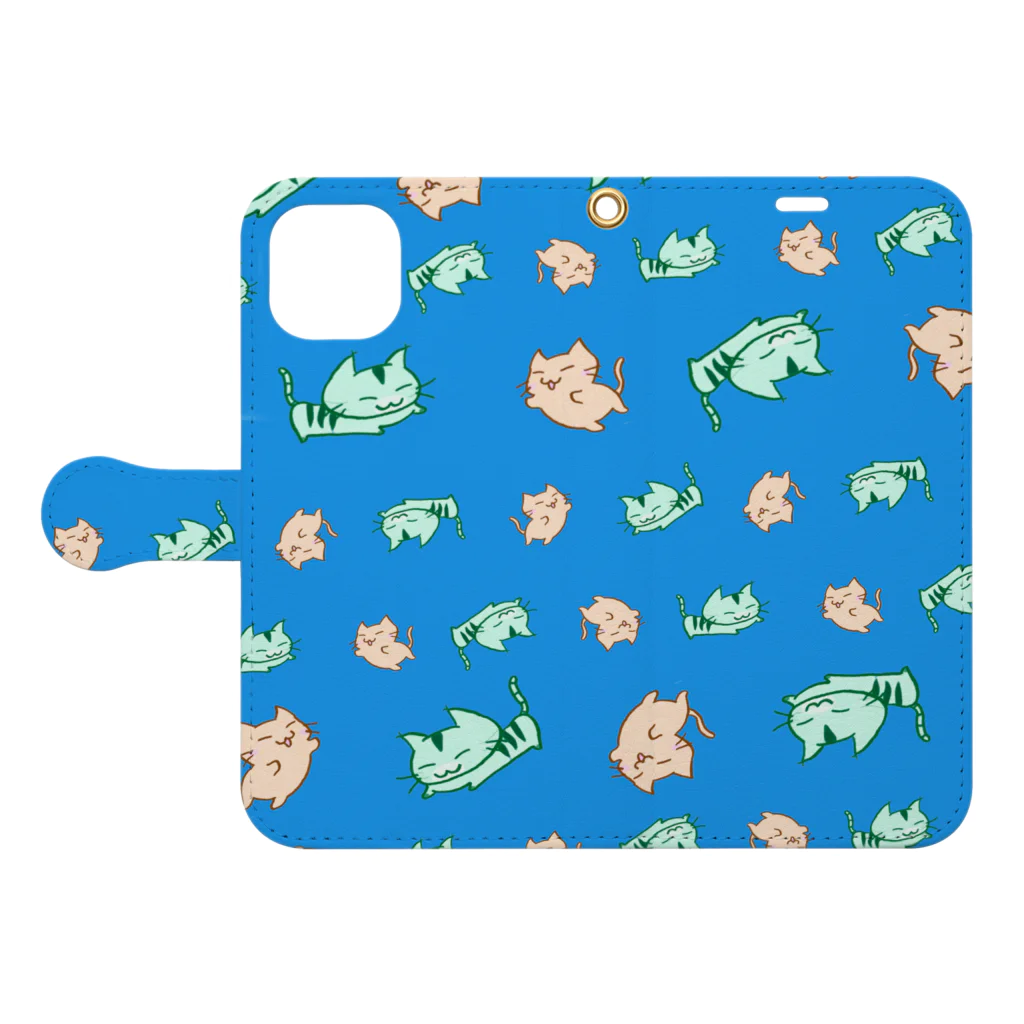 まりにゃんずのじゃれまくる まりにゃんず（空） Book-Style Smartphone Case:Opened (outside)