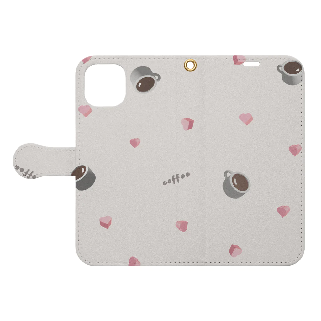 hikari_graphicsのコーヒーとチョコレート休憩タイム　BEIGE Book-Style Smartphone Case:Opened (outside)