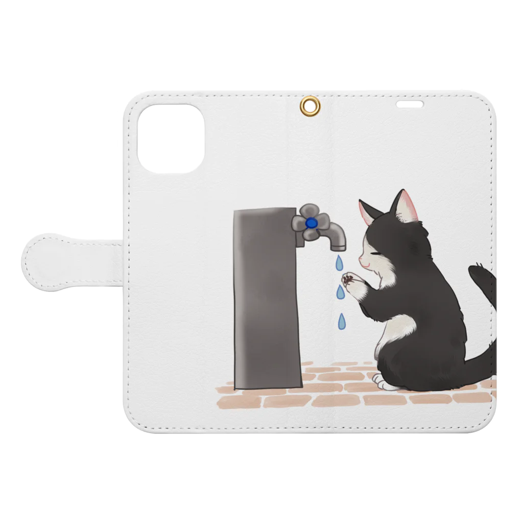 #保護猫カフェひだまり号の手洗い猫 Book-Style Smartphone Case:Opened (outside)