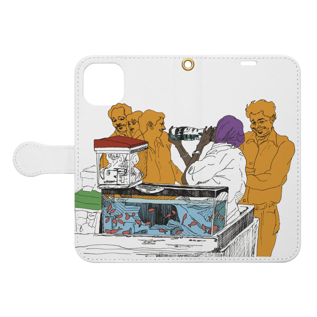 STUDIOunfreesiaのGoldfish Seller Book-Style Smartphone Case:Opened (outside)